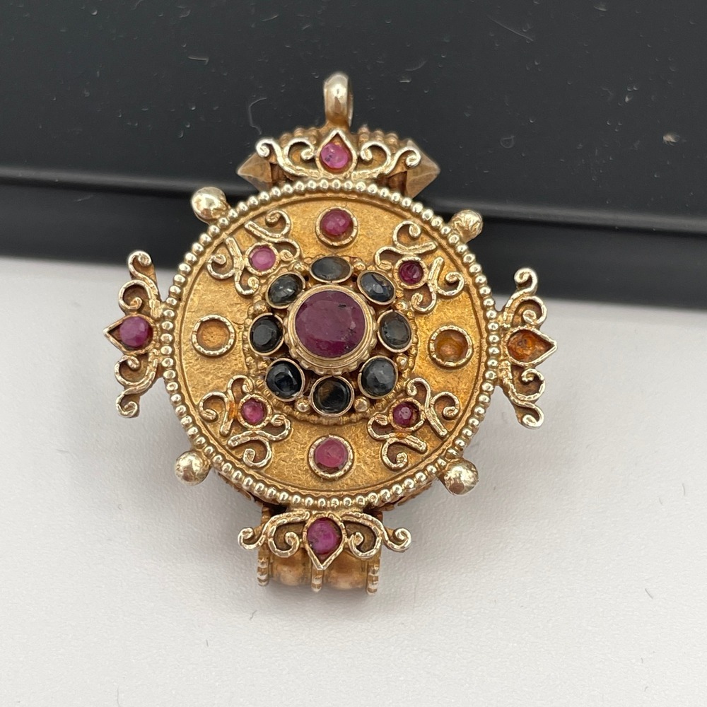 Sterling Silver .925 Gold Tone Women Tourmaline Dual Bail Pendant